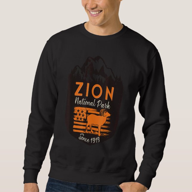 Zion National Park US Flag Bighorn Sheep Mountains Sweatshirt (Vorderseite)
