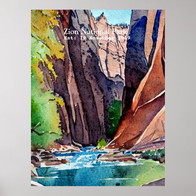 Zion National Park Utah Die Pfeile nach Wasserfarb Poster (Vorne)