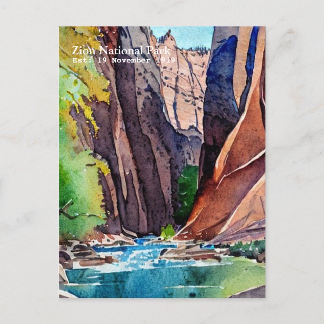 Zion National Park Utah Die Pfeile nach Wasserfarb Postkarte (Vorderseite)