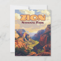 Zion National Park Utah Moab Canyon Retro Card
