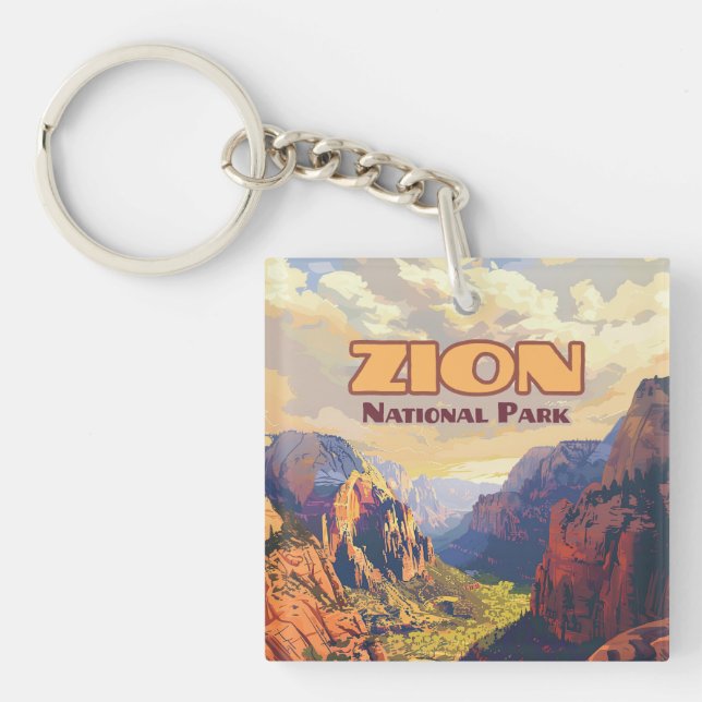Zion National Park Utah Moab Canyon Retro Schlüsselanhänger (Vorderseite)