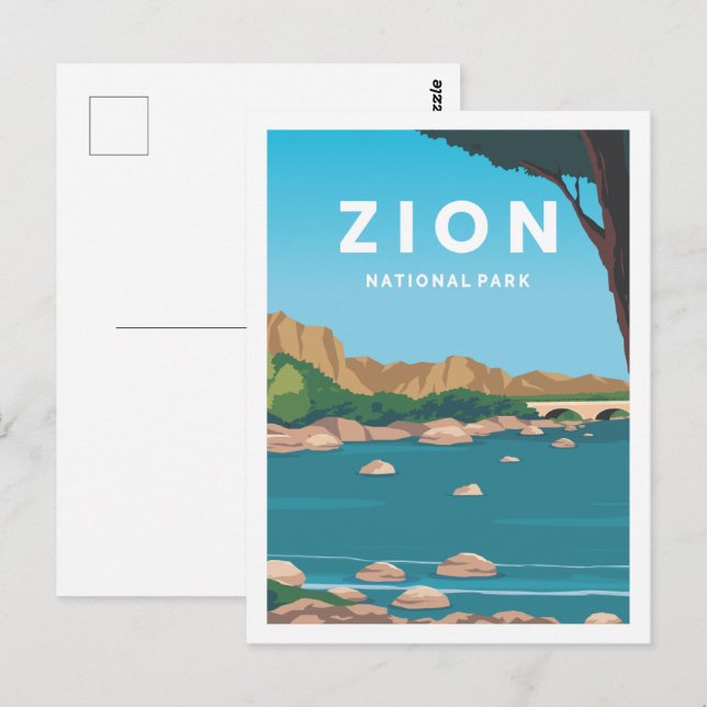 Zion National Park Utah Reisemarkt Illustration Postkarte (Vorne/Hinten)