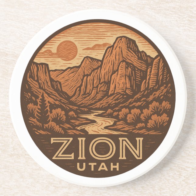 Zion National Park Utah Round Sandstone Untersetze Getränkeuntersetzer (Vorne)