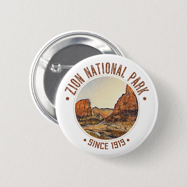Zion National Park Utah USA Outdoors Distressed Button (Vorne & Hinten)
