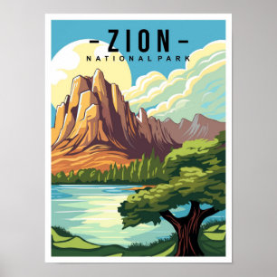 Zion National Park Utah USA Reiseillustration Poster