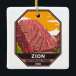 Zion National Park Utah Vintag Keramikornament<br><div class="desc">Zion Vektorgrafik Design. Der Park ist ein Naturschutzgebiet im Südwesten Utah,  das sich durch die steilen roten Felsen des Zion Canyon auszeichnet.</div>