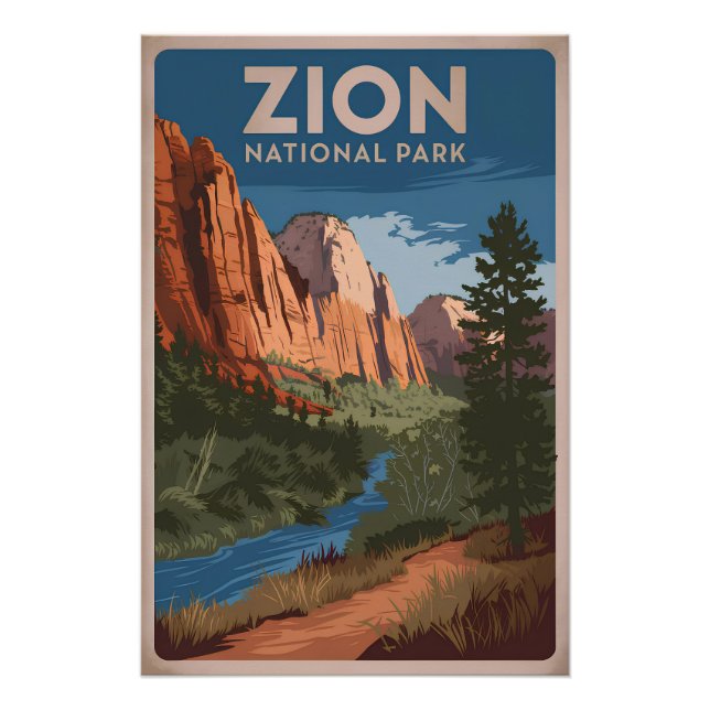 Zion National Park Vintag Poster (Vorderseite)