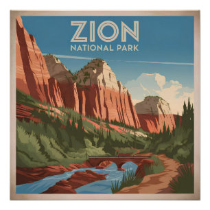Zion National Park Vintag Poster
