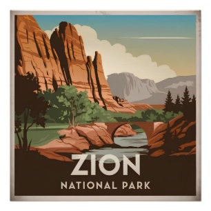 Zion National Park Vintag Poster