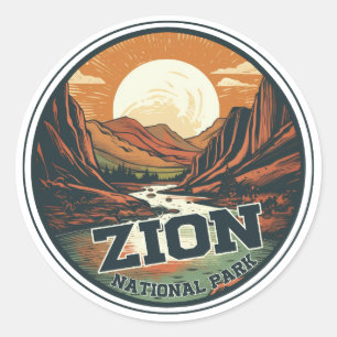 Zion National Park Vintage-Sonnenuntergang-Reise Runder Aufkleber