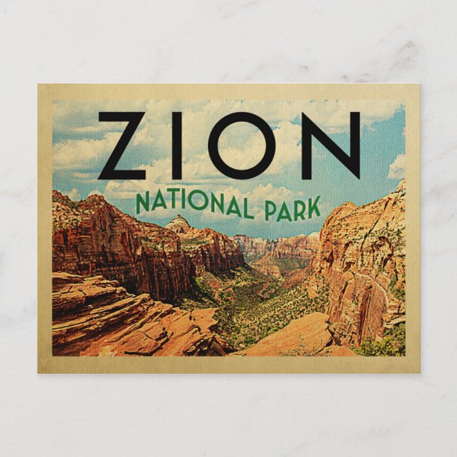 Zion National Park Vintage Travel Postkarte (Vorderseite)