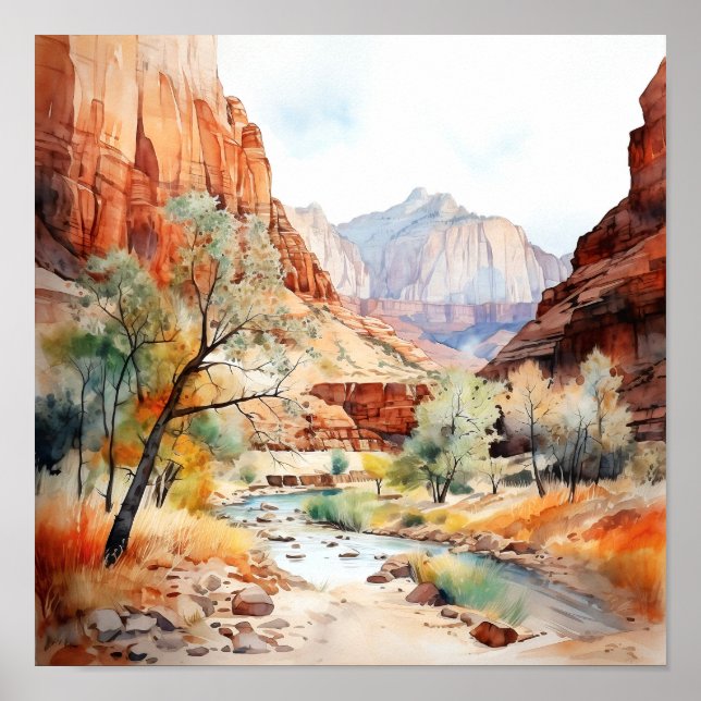 Zion National Park Wasserfarben-Malplakat Poster (Vorne)