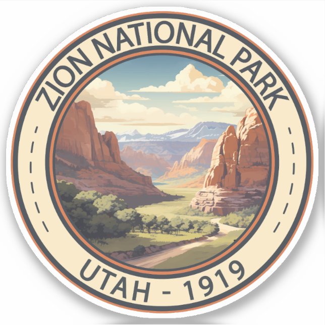 Zion Nationalpark Illustration Reisen Kunst, Dicht Aufkleber (Vorderseite)