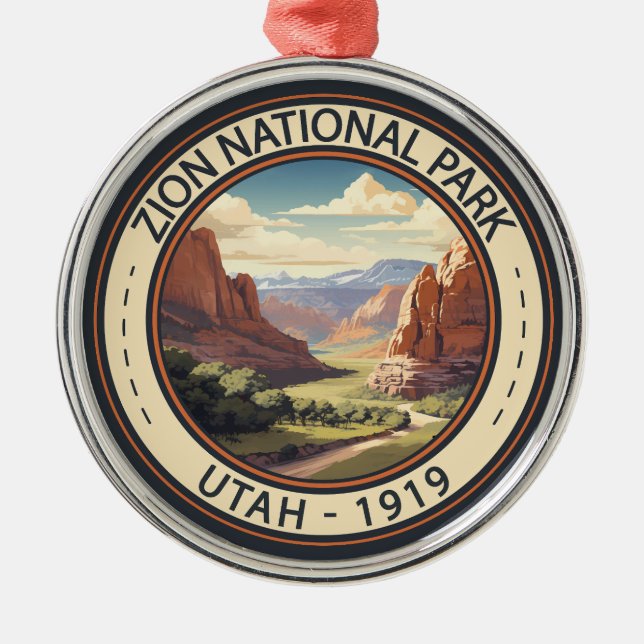 Zion Nationalpark Illustration Reisen Kunst, Dicht Ornament Aus Metall (Vorne)