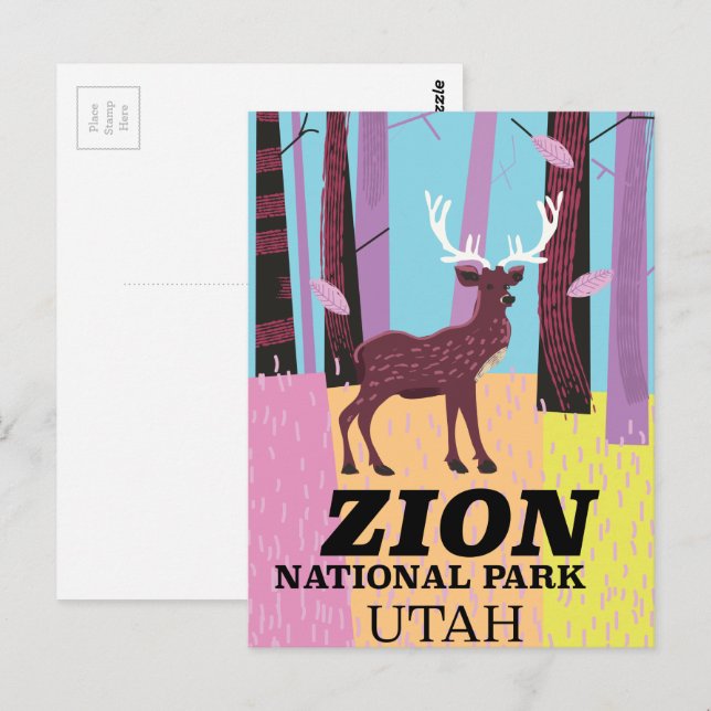 Zion Nationalpark Utah Reiseplakat. Postkarte (Vorne/Hinten)