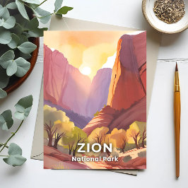 Zion-Nationalpark | Wasserfarbe für Reisen Postkarte