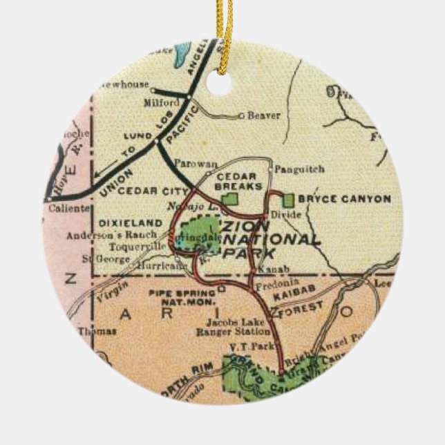Zion Park Vintage Map  Keramik Ornament (Vorne)