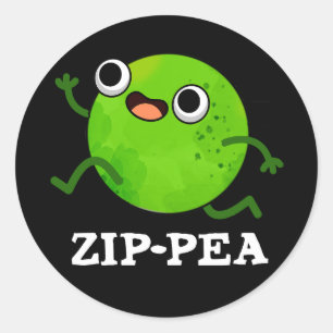 Zip-pea Funny Zippy Pea Pun Dark BG Runder Aufkleber