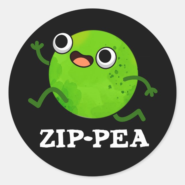 Zip-pea Funny Zippy Pea Pun Dark BG Runder Aufkleber (Vorderseite)