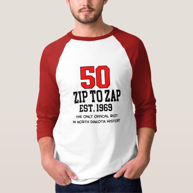 Zip to Zap 50-jähriger Raglan-T - Shirt (Vorderseite)
