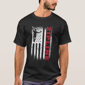 Zipline Usa American Flag 4th July Zipliner T-Shirt