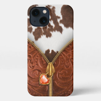 Zipper Western Cowhide Tooled Leather iPhone Hülle