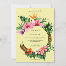 Zirkale Hochzeit von tropischer Hawaiianflora-Gelb Einladung