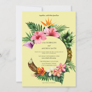 Zirkale Hochzeit von tropischer Hawaiianflora-Gelb Einladung