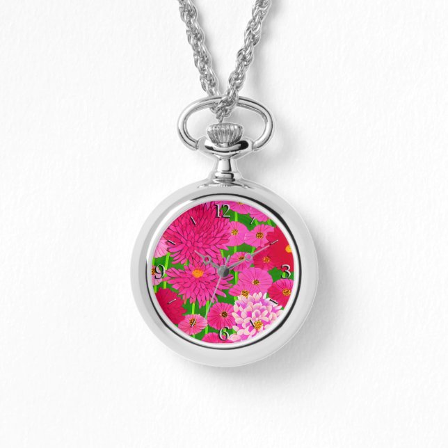 Zirkel der Blume, Fuchsienrosa Chrysanthemen Armbanduhr (Vorderseite)