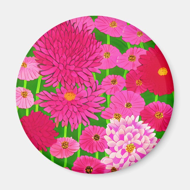 Zirkel der Blume, Fuchsienrosa Chrysanthemen Magnet (Vorne)