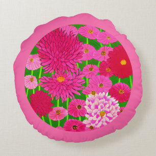 Zirkel der Blume, Fuchsienrosa Chrysanthemen Rundes Kissen