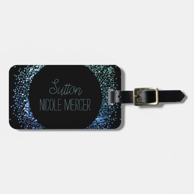 Zirkel des blauen Glitzer Gepäckanhänger (Vorderseite horizontal)