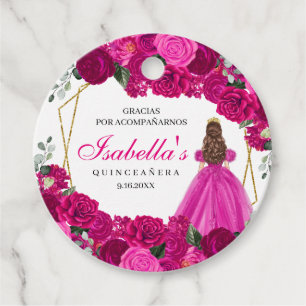 Zirkel Fuchsia Pink und Gold Quinceanera Geschenkanhänger