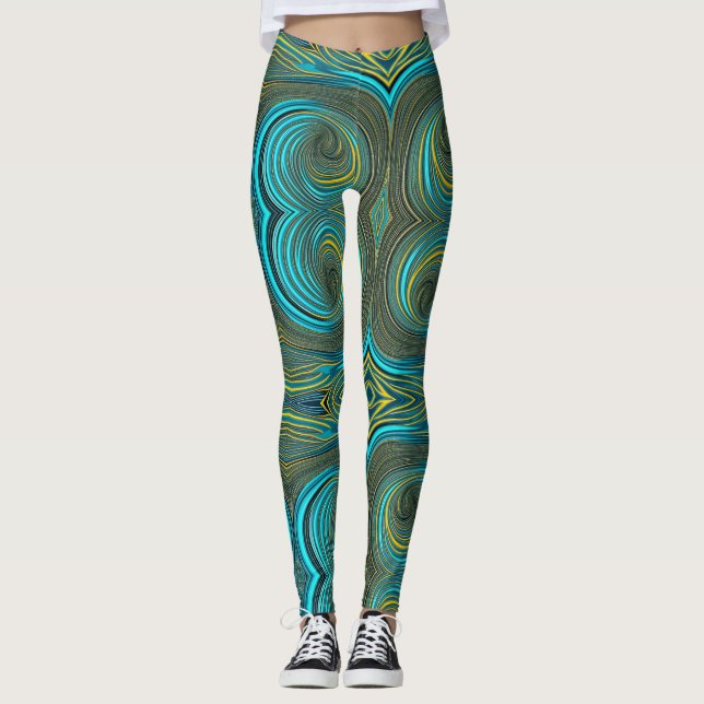 Zirkel von schwarztürkisfarbenem grünem Gold Leggings (Vorderseite)