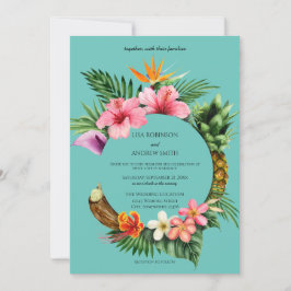 Zirkuläre Hochzeit der Hawaiianischen Flora - blau Einladung