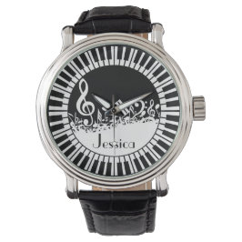 Zirkuläre Klaviertasten und Musiknoten Armbanduhr