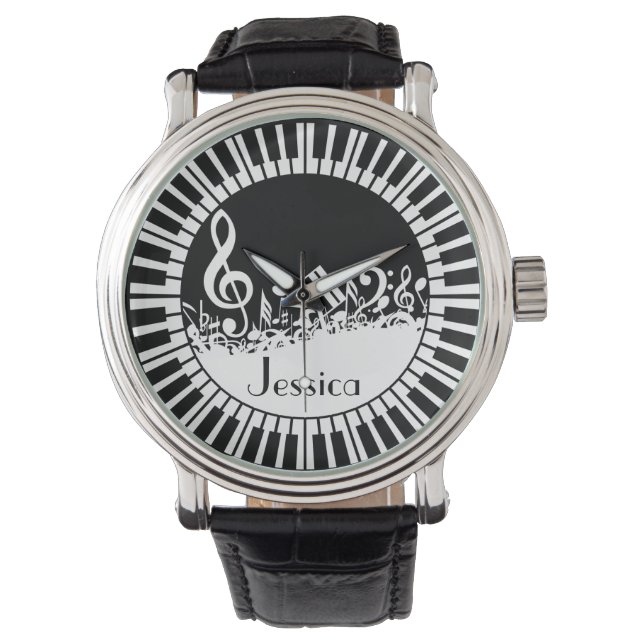 Zirkuläre Klaviertasten und Musiknoten Armbanduhr (Vorderseite)