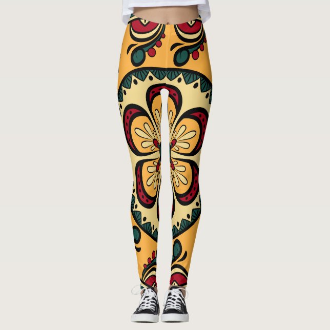 Zirkuläre Ornamente, farbenfrohe nahtlose Muster. Leggings (Vorderseite)