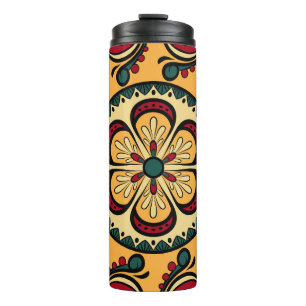Zirkuläre Ornamente, farbenfrohe nahtlose Muster. Thermosbecher