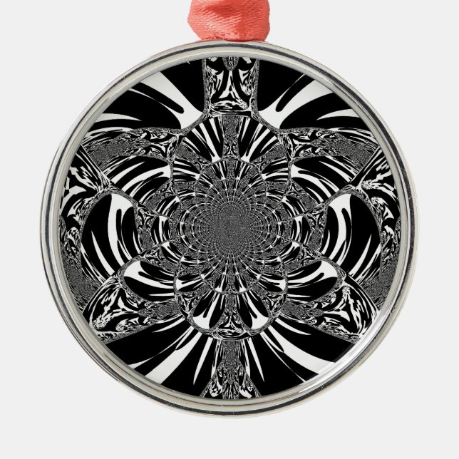 Zirkuläre Zebra Kaleidoskop Kunst Print Ornament Aus Metall (Vorne)