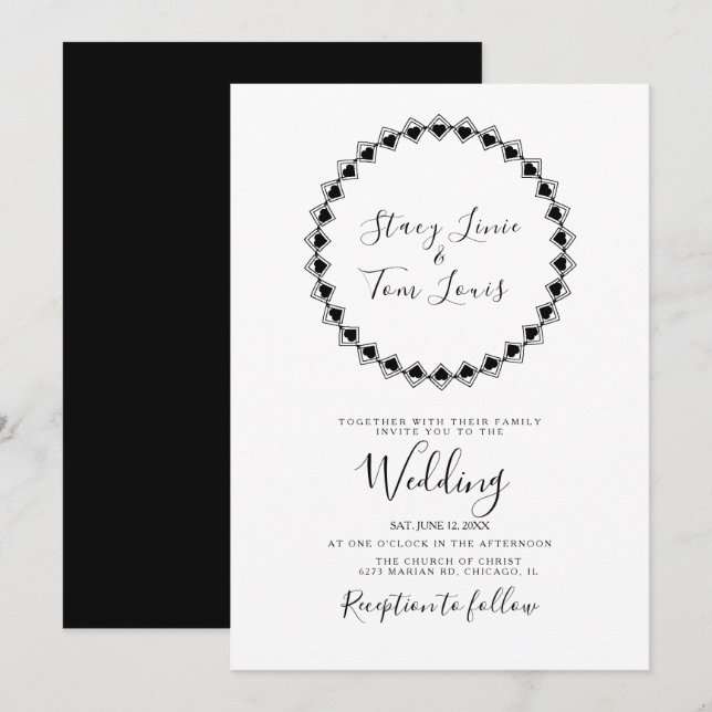 Zirkularrahmen Schwarz Geometrische Hochzeit Einladung (Vorne/Hinten)
