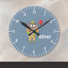 Zirkus Clown Elefant Blaues Kinderzimmer Wanduhr