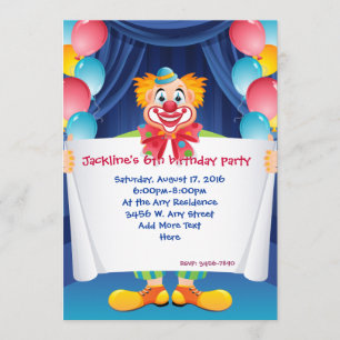Zirkus-Clown-Kindergeburtstag-Party Einladung