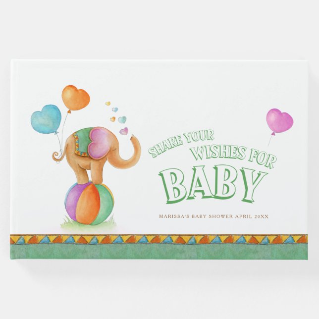 Zirkus Elefant Aquarell Babydusche grün Gästebuch (Vorderseite)