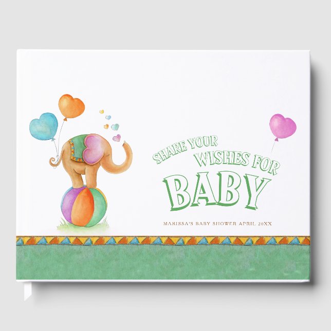 Zirkus Elefant Aquarell Babydusche grün Gästebuch (Vorderseite)
