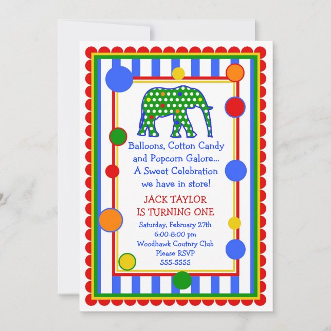 Zirkus-Elefant-Geburtstags-Einladung hauptsächlich Einladung (Vorderseite)
