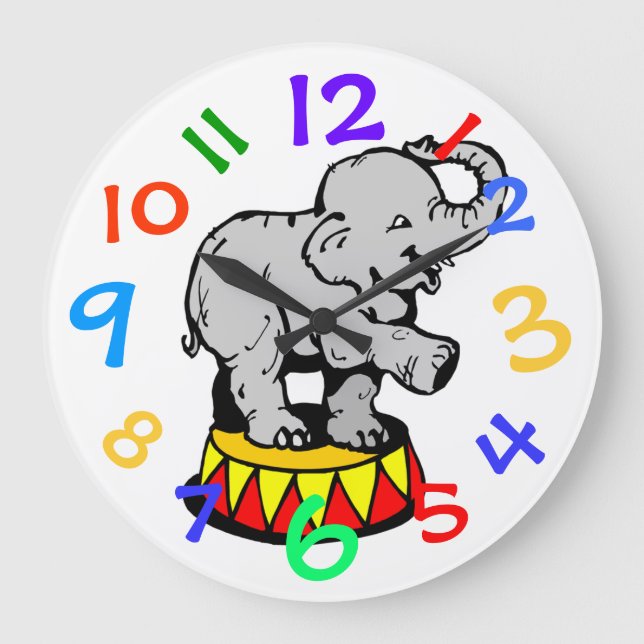 Zirkus-Elefant-Kunst scherzt Raum-Wanduhr Große Wanduhr (Vorderseite)