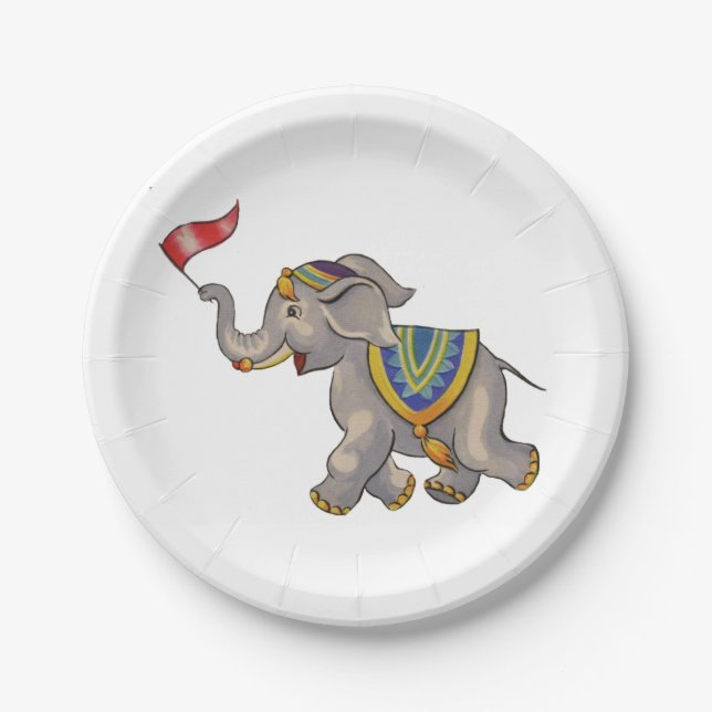 Zirkus-Elefant mit Flagge Pappteller (Vorderseite)