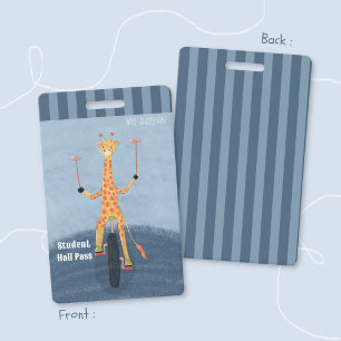 Zirkus-Giraffe-Blau-Schüler-Hall-Pass-Abzeichen Ausweis