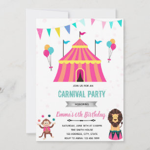 Zirkus Karneval Mädchenparty Geburtstagseinladung Einladung